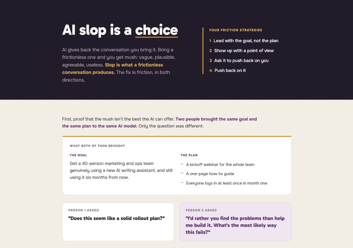 The earliest surviving AI slop is a choice page, already using Courtney's visual system and interaction structure.